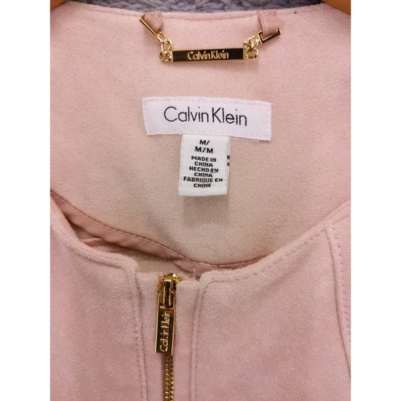 Calvin Klein Faux Suede Jacket Women's M Pink Full Zip Gold Hardware - Picture 7 of 8